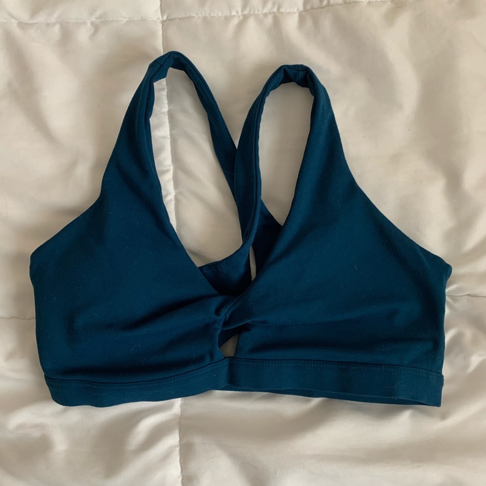 Teal Fabletics sports bra